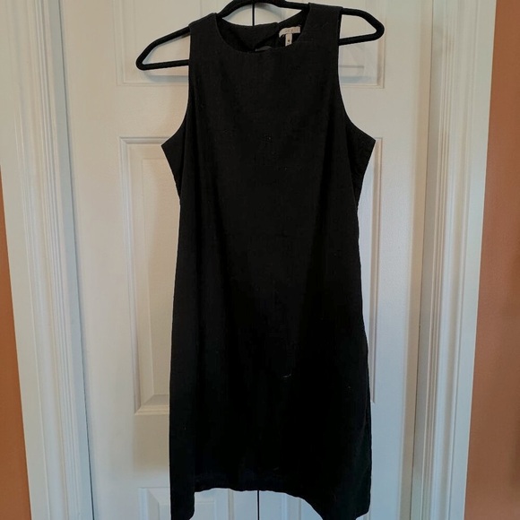 Black Linen Blend Shift Dress with Pockets - Picture 1 of 5